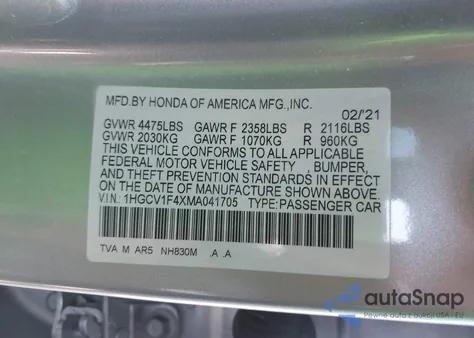 2021 Honda Accord Sport Special Edition z USA, uszkodzony, nr VIN 1HGCV1F4XMA041705